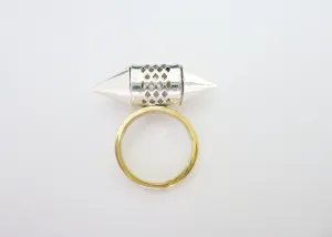Exquisite, sterling silver, tubular amuletic ring with a gold-plated brass shank