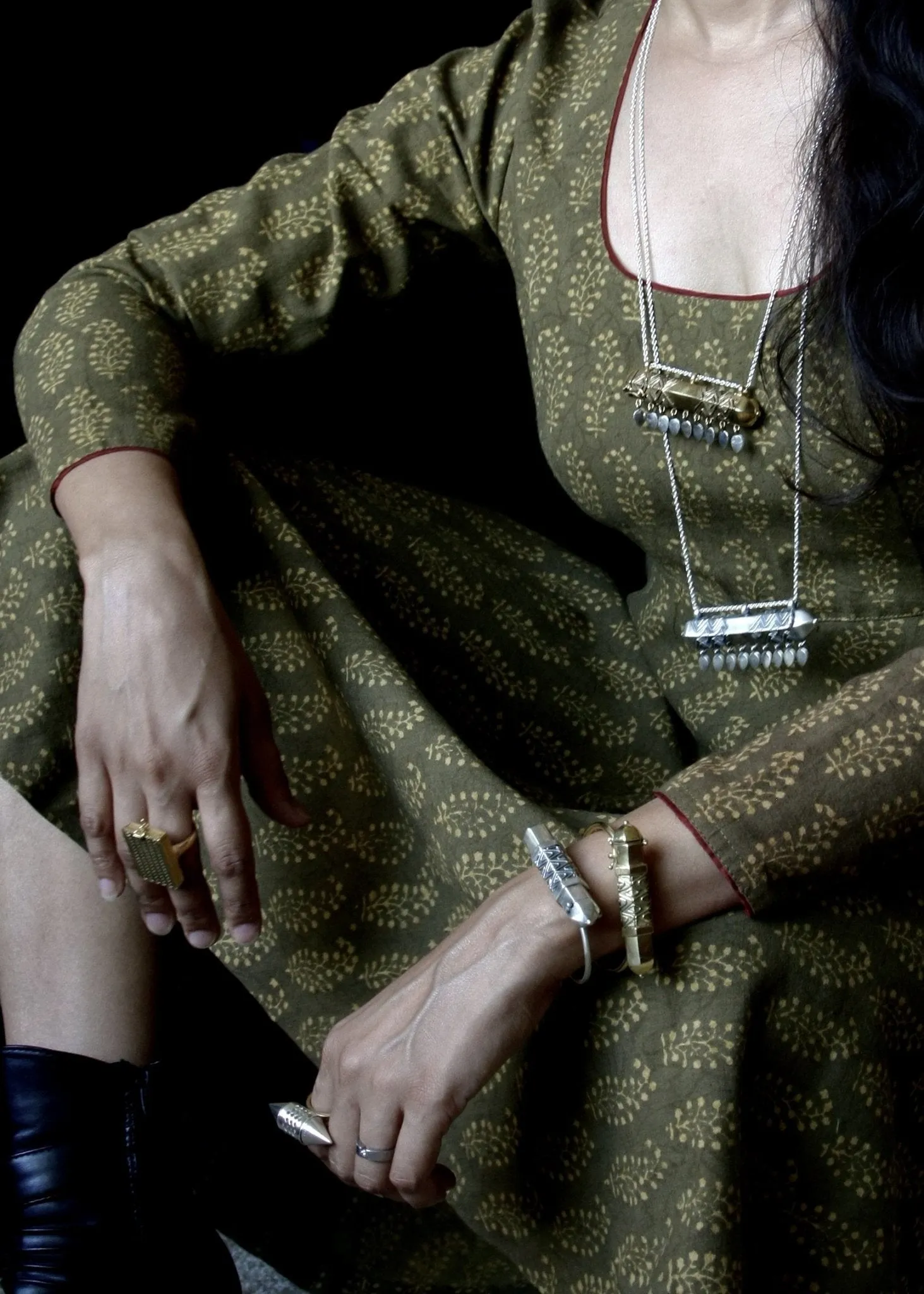 Exquisite, sterling silver, tubular amuletic ring with a gold-plated brass shank