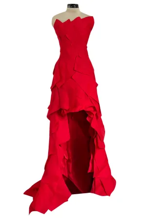 Fall 2001 Jean Louis Scherrer Haute Couture Original Runway Look 7 Sample Strapless Red Layered Panel Dress