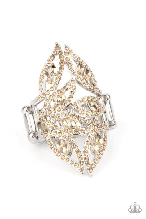 Fiery Foliage - Brown - Rhinestone Leafy Frame Paparazzi Ring