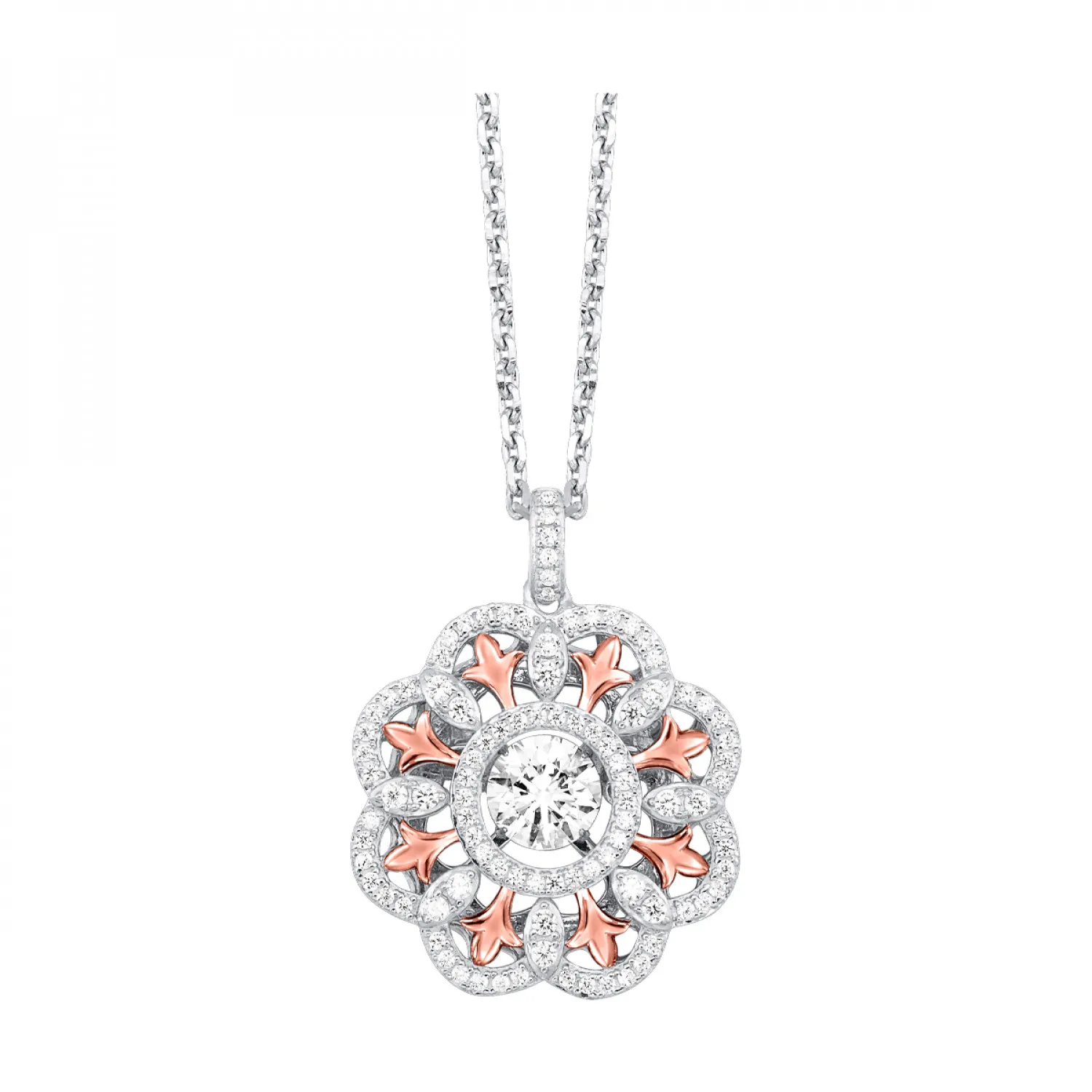 Flower Pendant in Sterling Silver with CZ