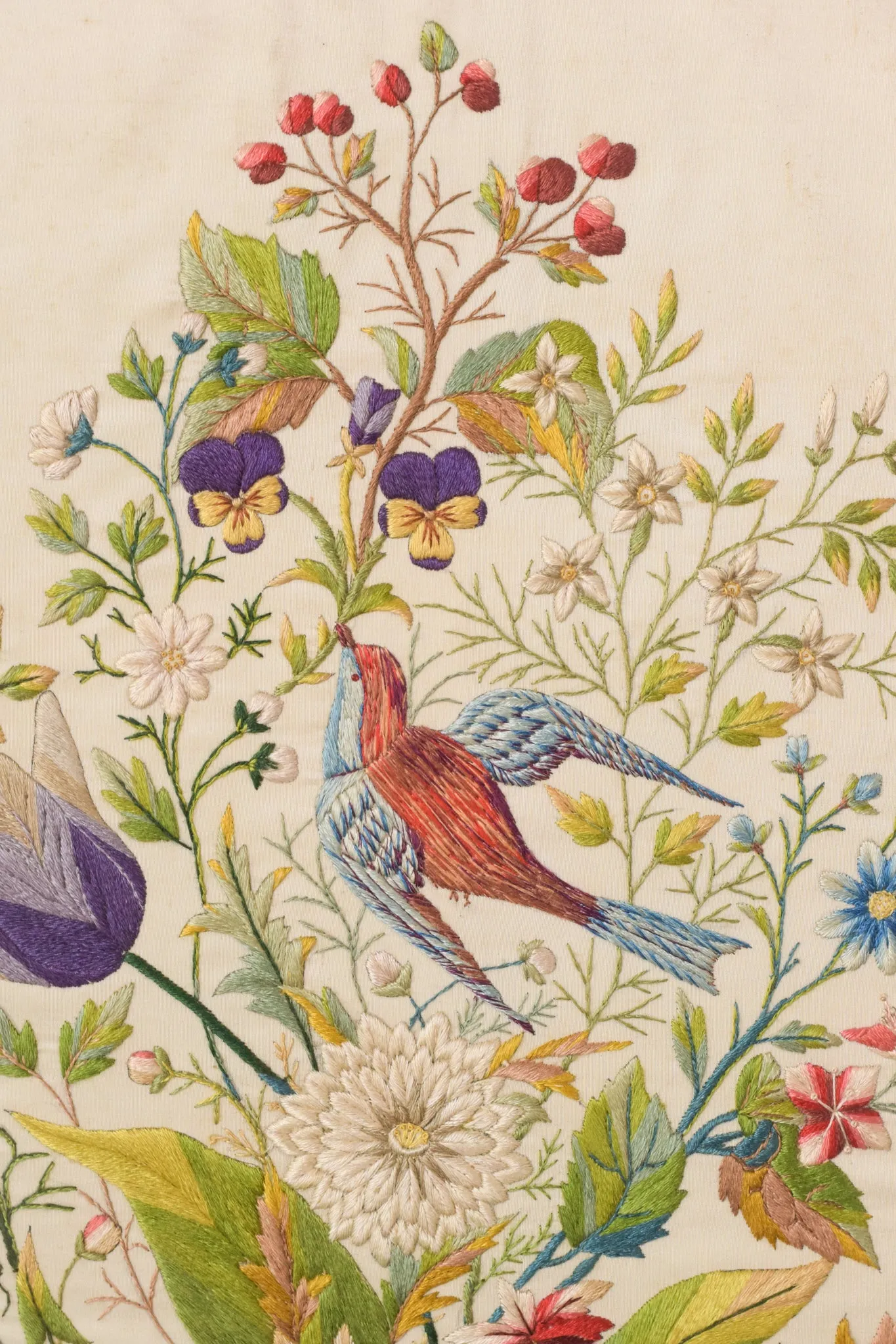 Framed - Embroidery with Flowers and Birds