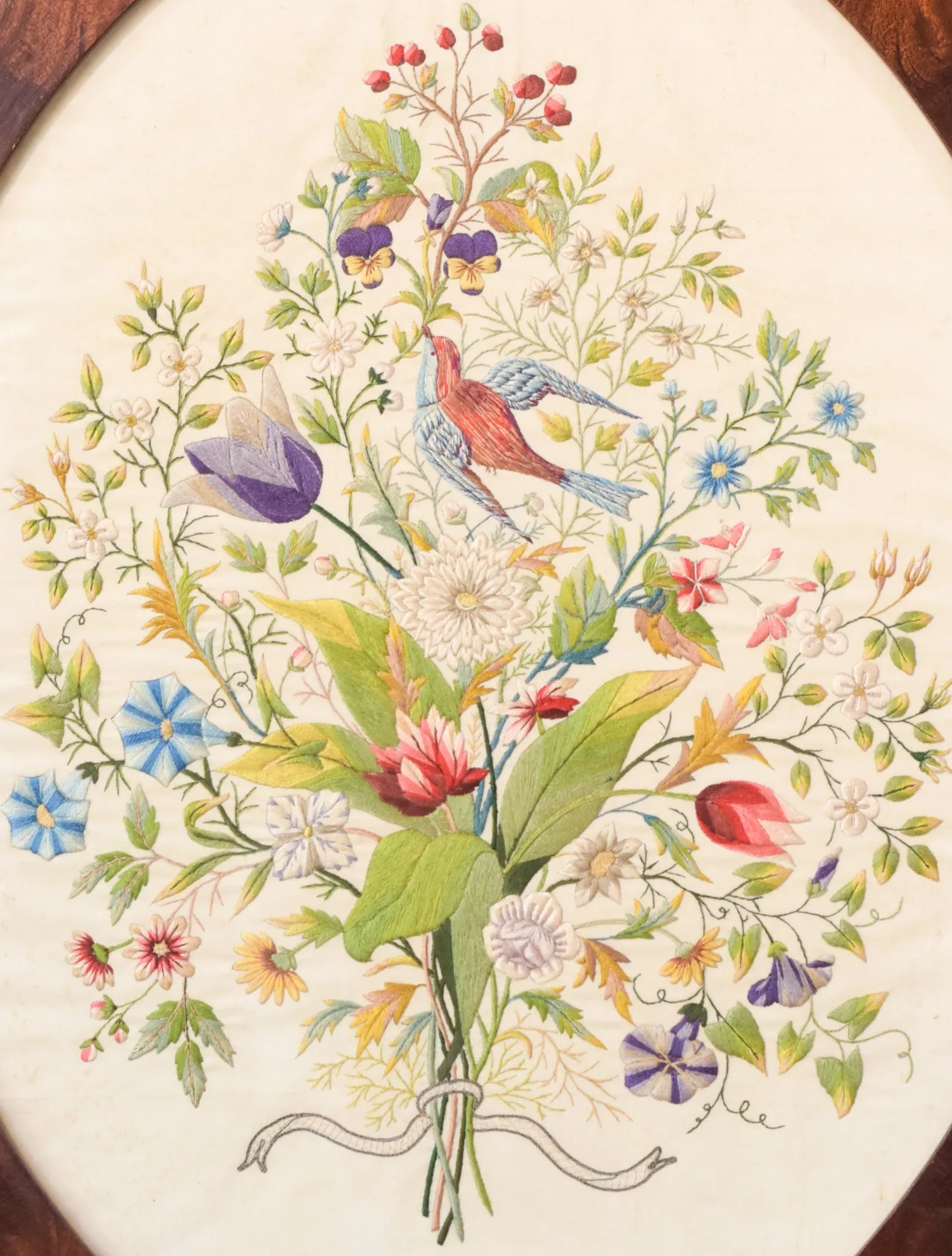 Framed - Embroidery with Flowers and Birds