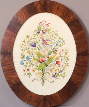 Framed - Embroidery with Flowers and Birds