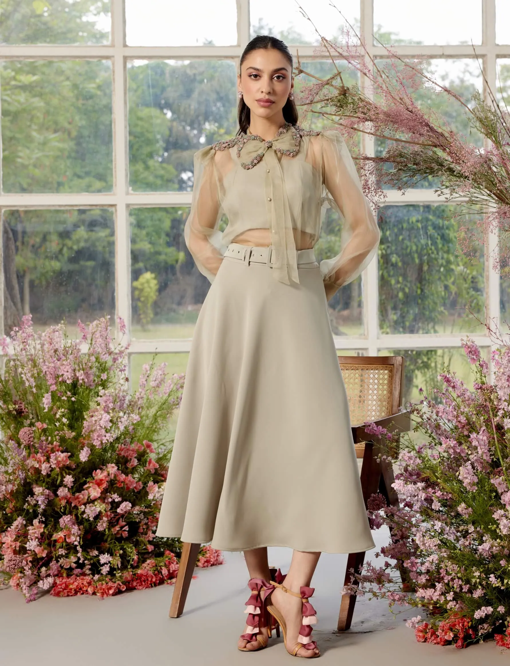 Francesca almond shirt and skirt set