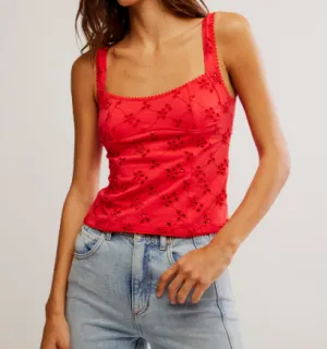 Full Bloom Eyelet Cami / Poppy Red