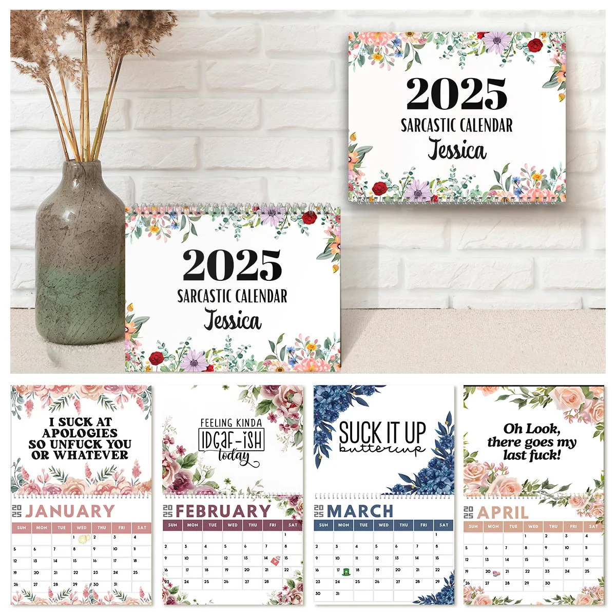 Funny Office Humor, Work Swear Affirmations - Personalized Colleague Wall Calendar & Desk Calendar