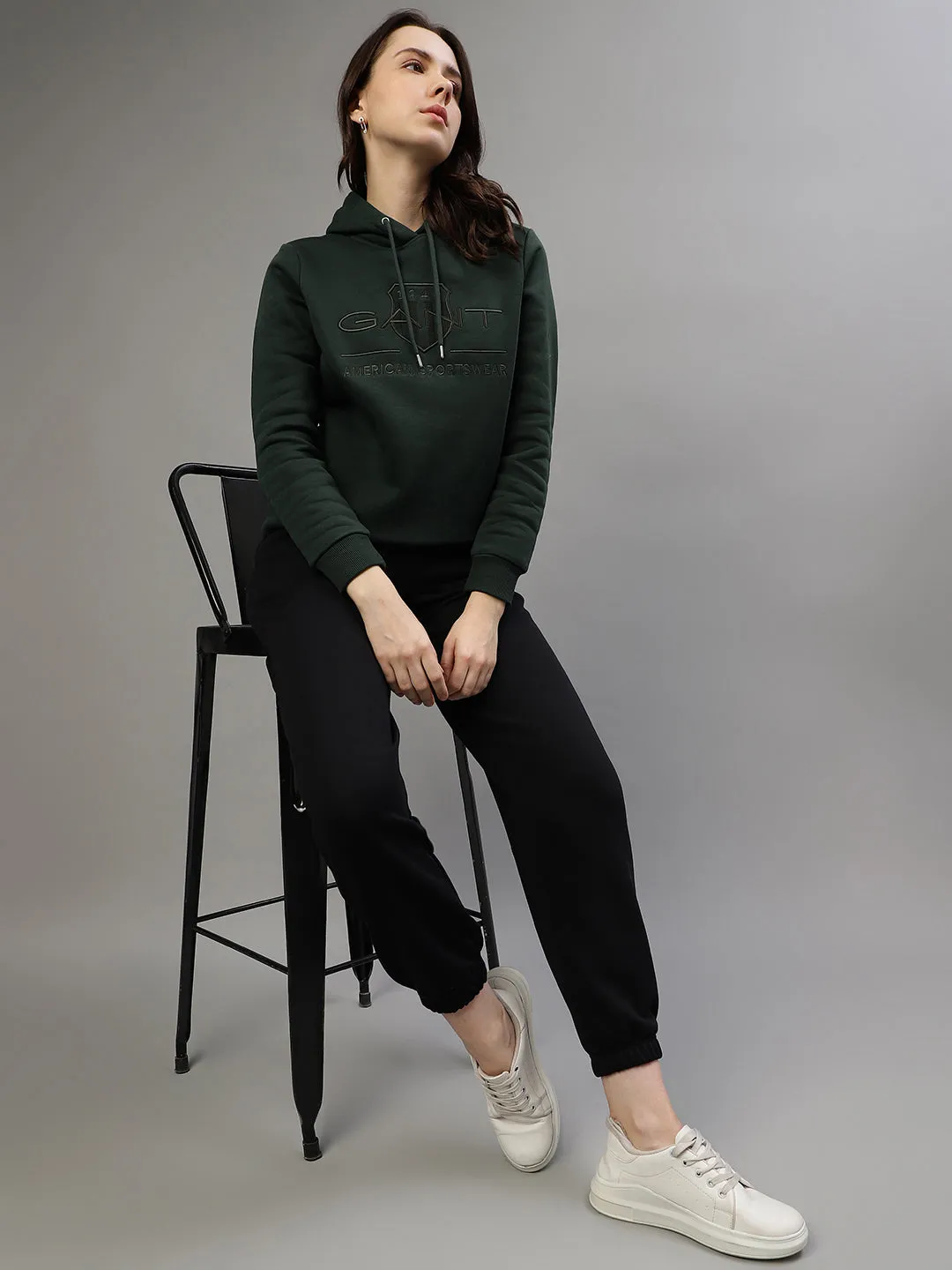 Gant Women Embroidered Hooded Full Sleeves Sweatshirt