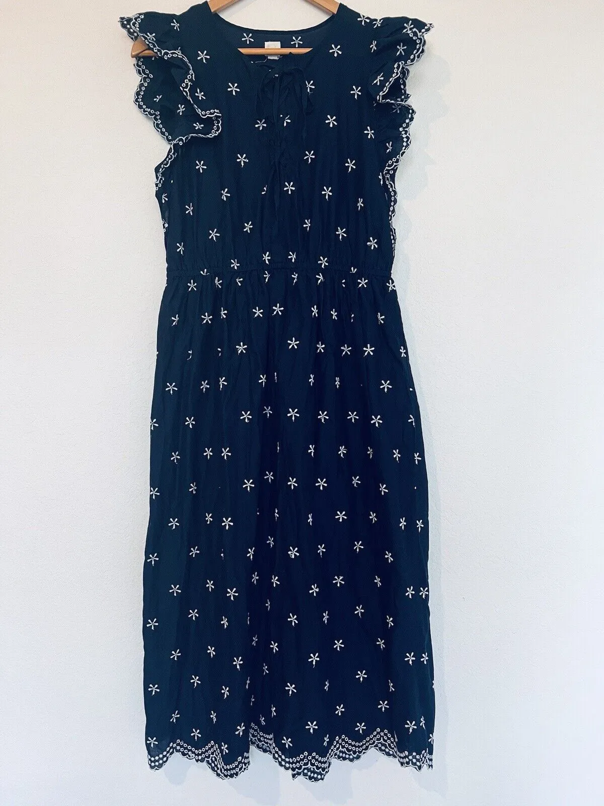 GAP Eyelet Maxi Dress Sz M M Sleeve Tier Blue Cotton Long Peasant Feminine