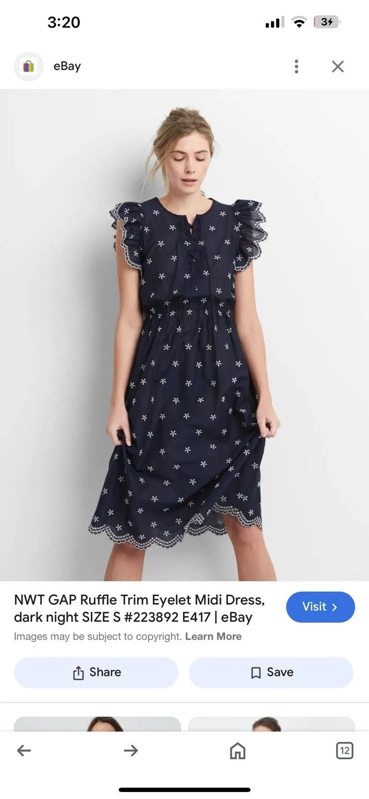 GAP Eyelet Maxi Dress Sz M M Sleeve Tier Blue Cotton Long Peasant Feminine