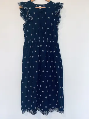 GAP Eyelet Maxi Dress Sz M M Sleeve Tier Blue Cotton Long Peasant Feminine