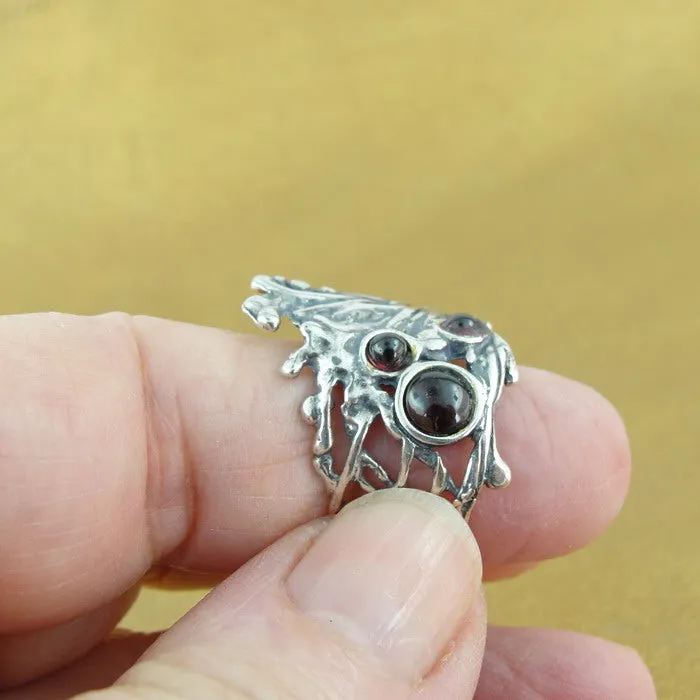 Garnet Peacock Ring 925 Sterling Silver 6,7,7.5,8,9 Handmade Hadar Designers  (Hy