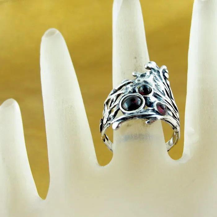 Garnet Peacock Ring 925 Sterling Silver 6,7,7.5,8,9 Handmade Hadar Designers  (Hy