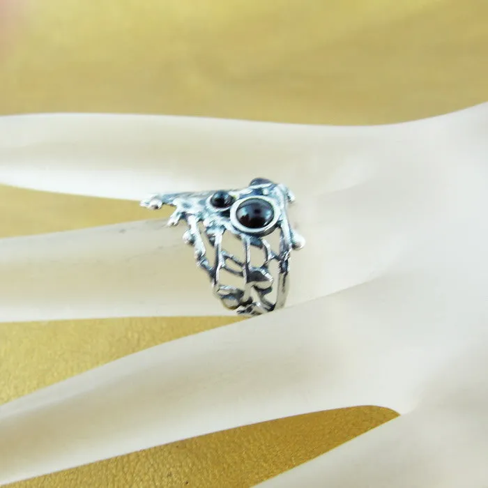 Garnet Peacock Ring 925 Sterling Silver 6,7,7.5,8,9 Handmade Hadar Designers  (Hy