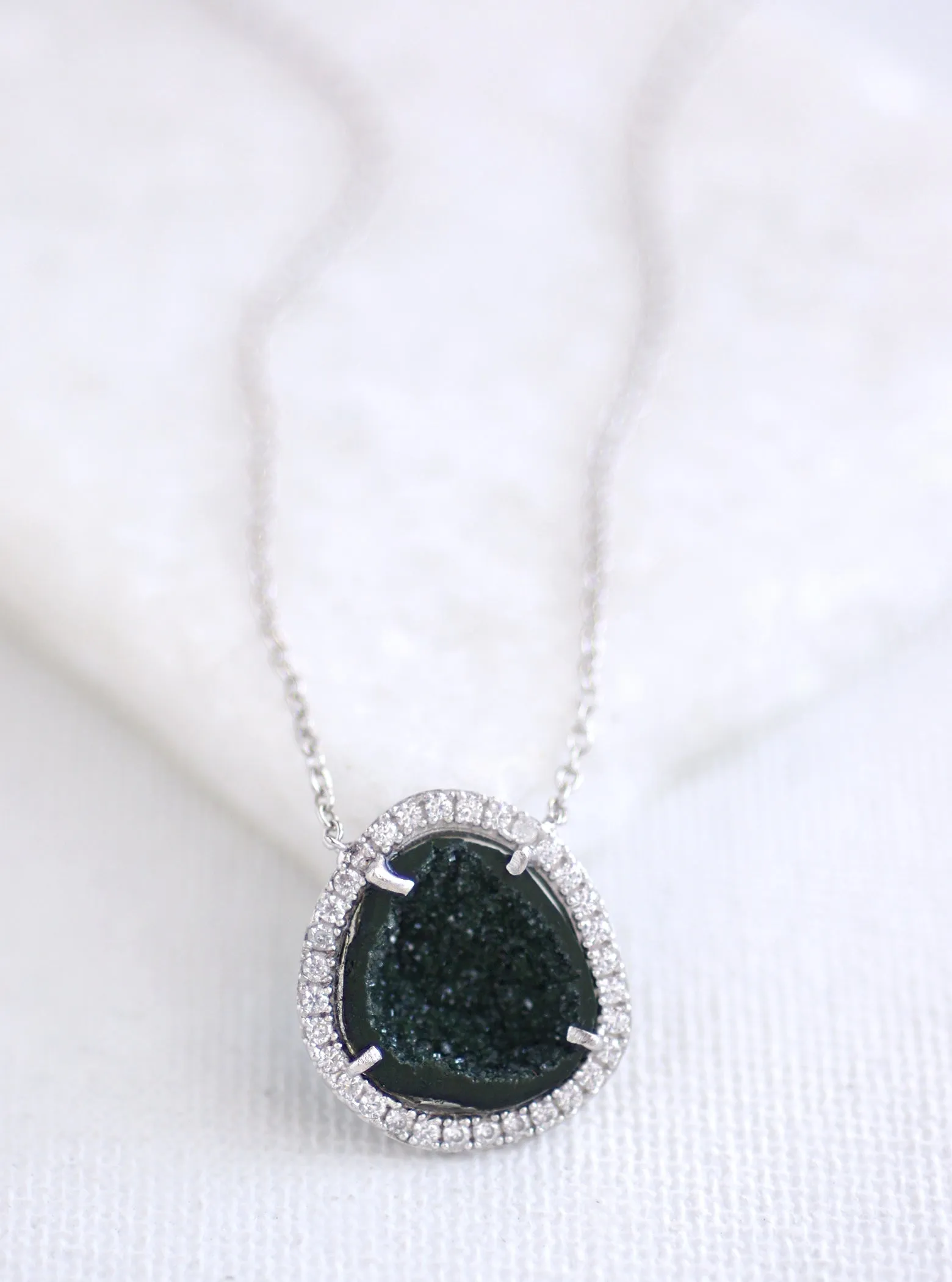 Geode Slice with Cubic Zircon Necklace