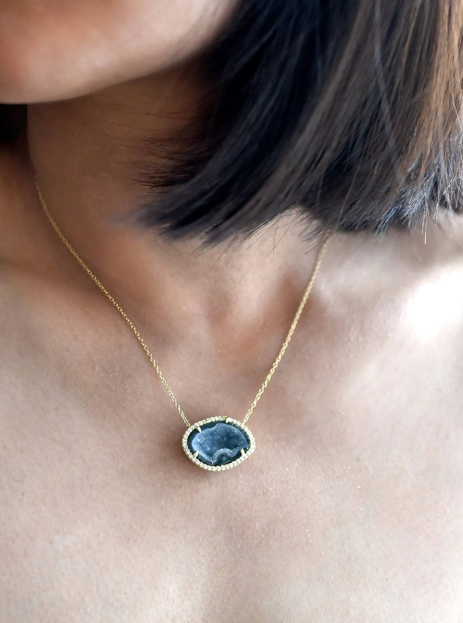 Geode Slice with Cubic Zircon Necklace