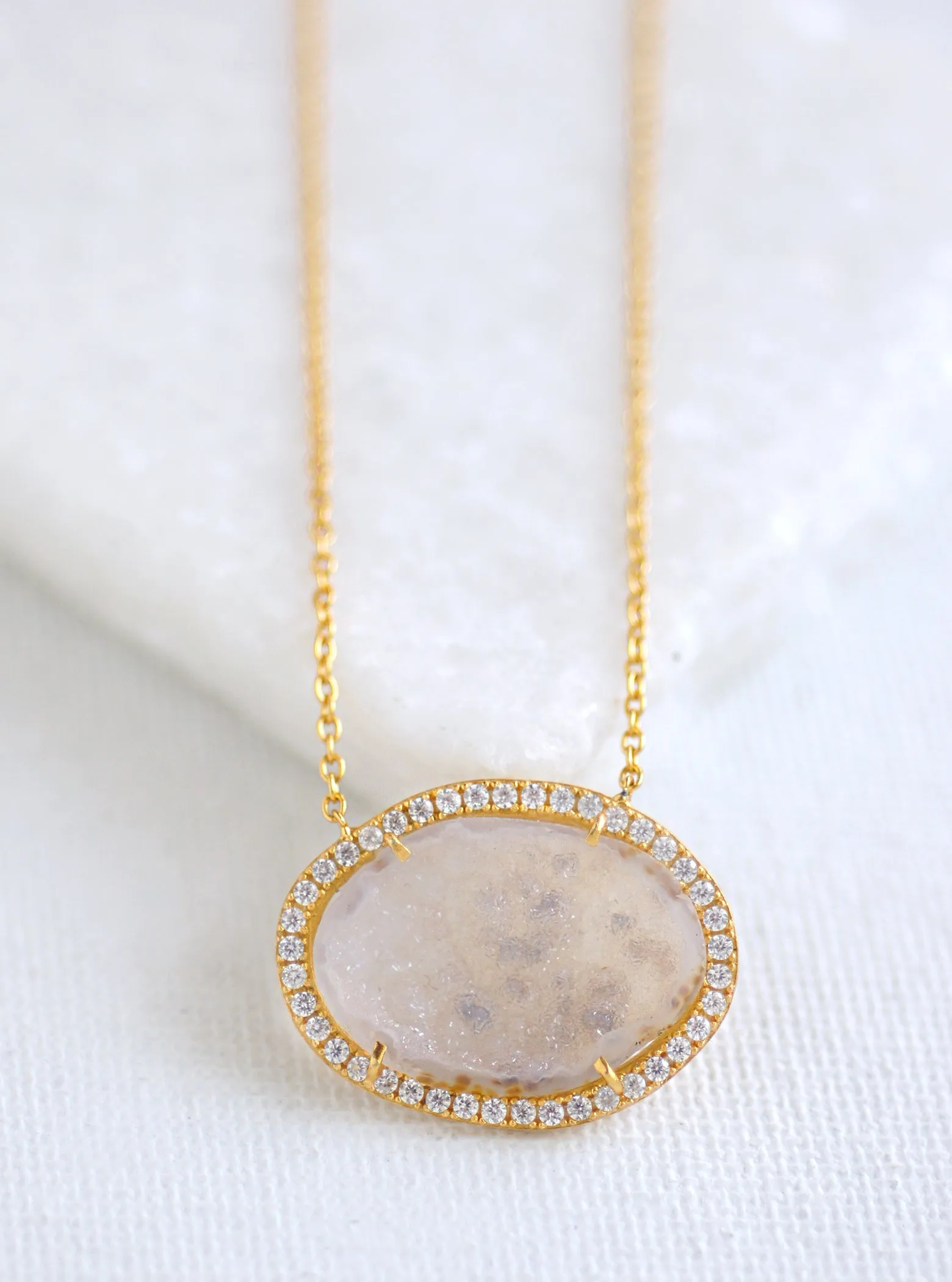 Geode Slice with Cubic Zircon Necklace