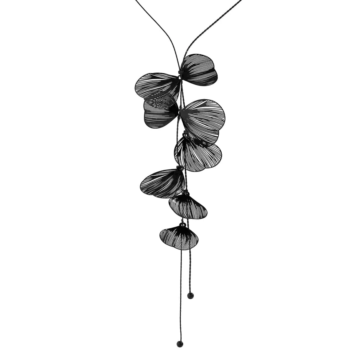 Geometric Abstract Black Leaf Pendant Y Necklace