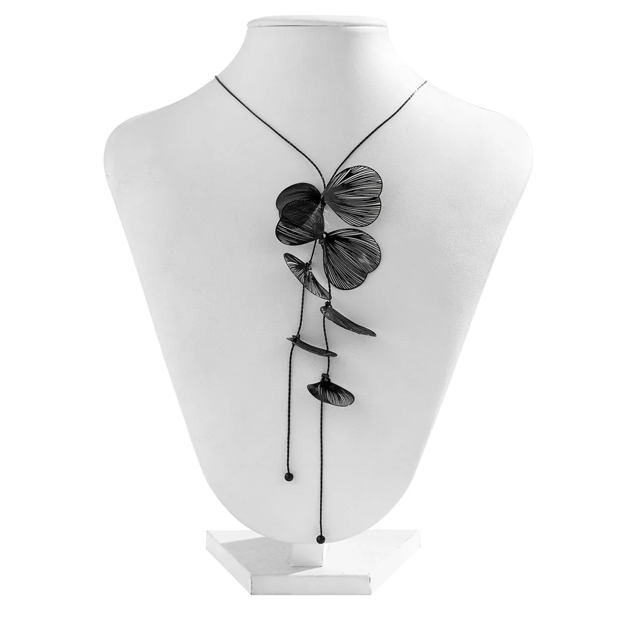Geometric Abstract Black Leaf Pendant Y Necklace