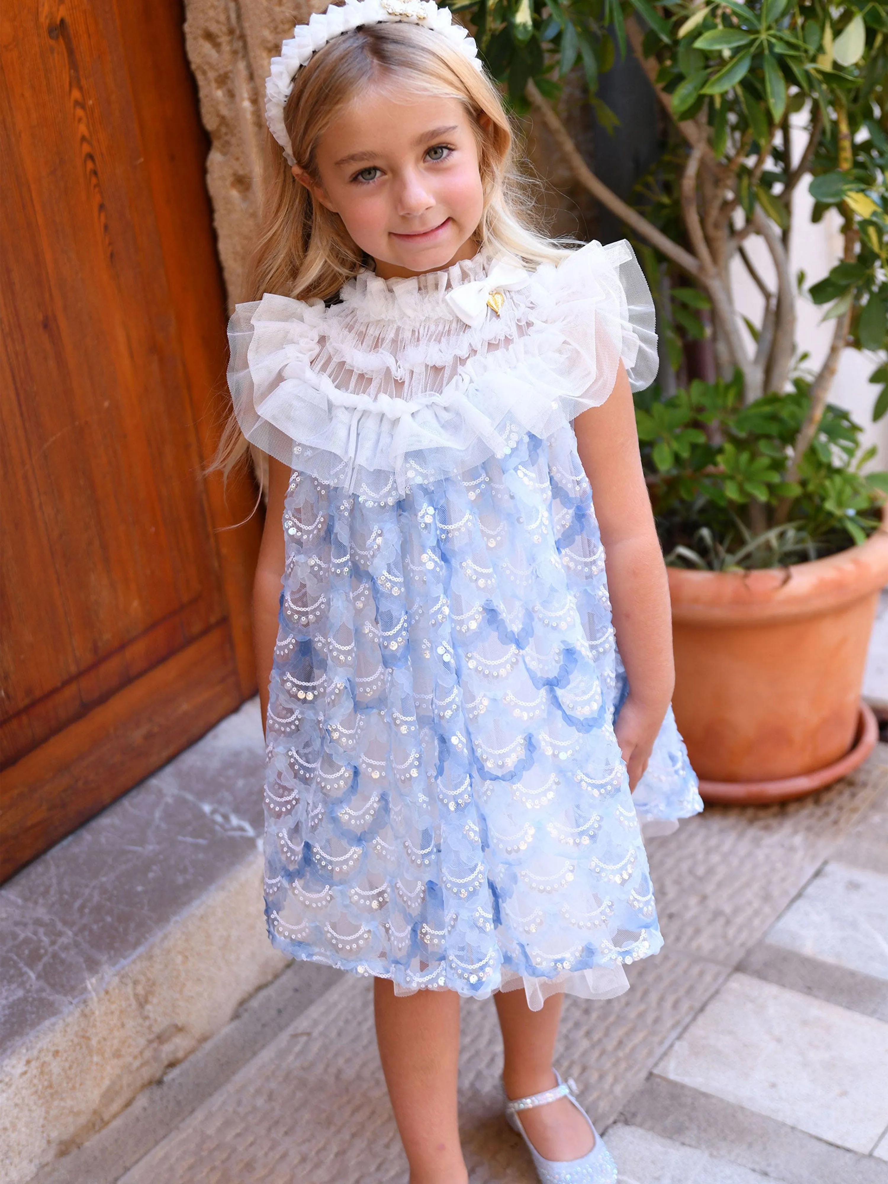 Girls Dominique Sequin Dress in Blue