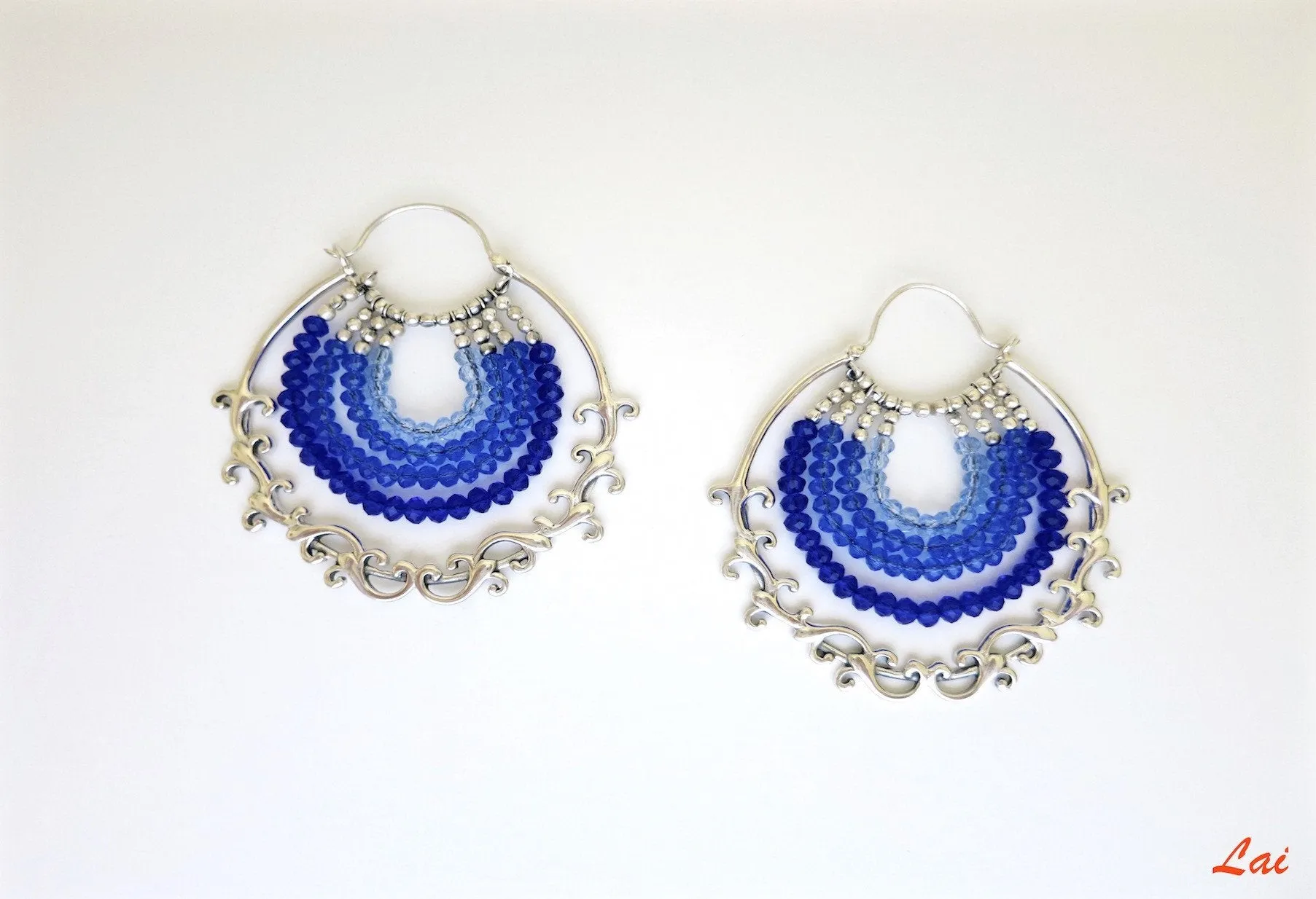 Glamorous, blue ombre' arabesque-inspired hoops