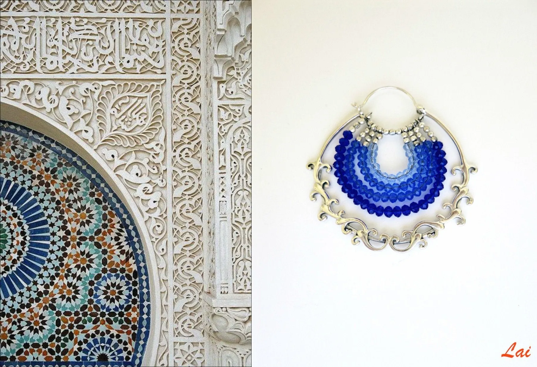 Glamorous, blue ombre' arabesque-inspired hoops