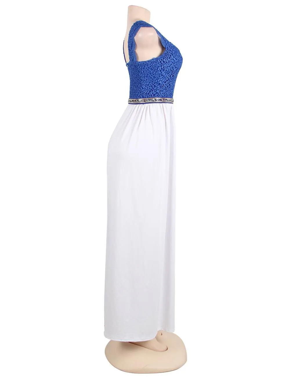 Glamorous Sleeveless White Blue Maxi Dress Egypt