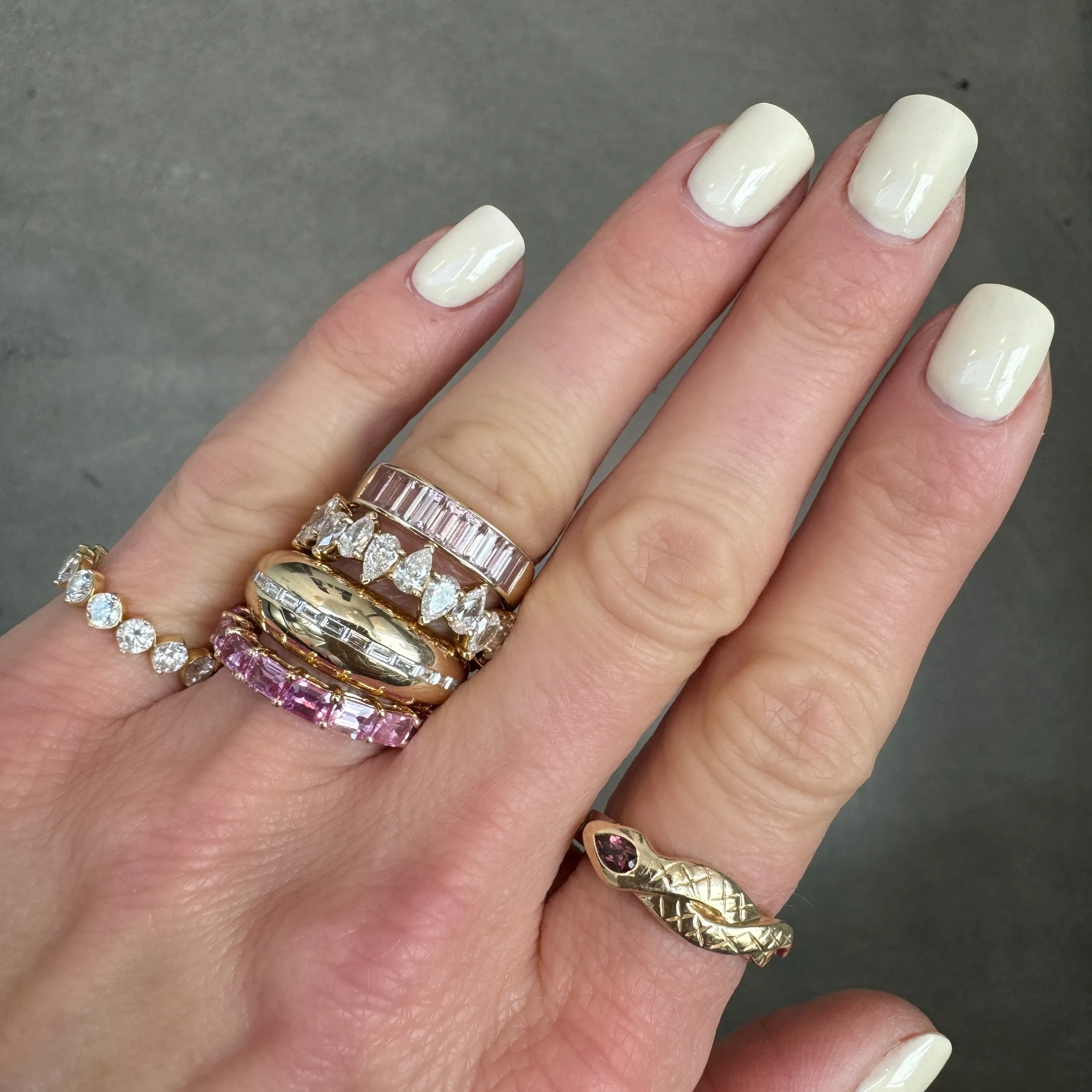 Glistening Gold & Diamond Baguette Stripe Dome Ring