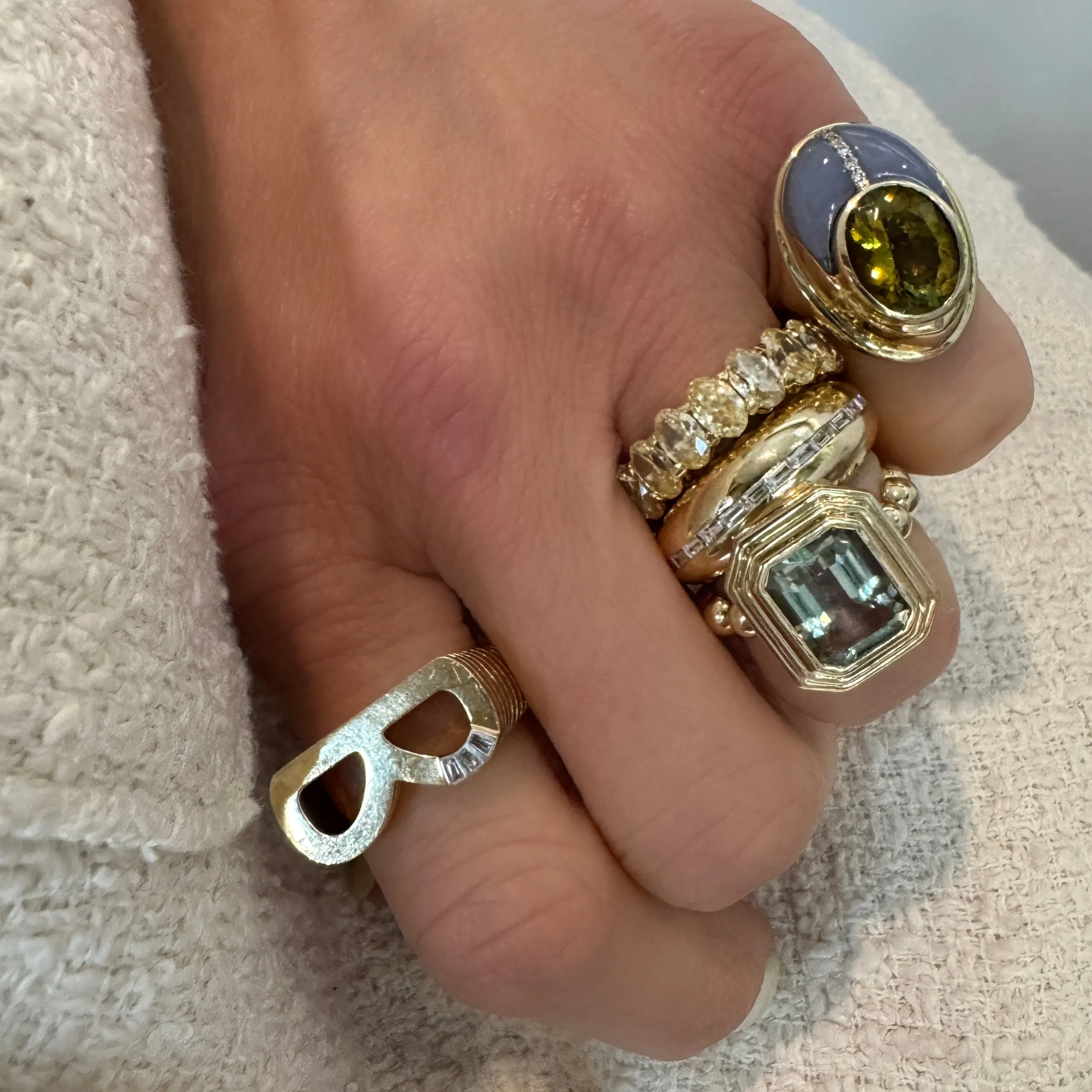 Glistening Gold & Diamond Baguette Stripe Dome Ring