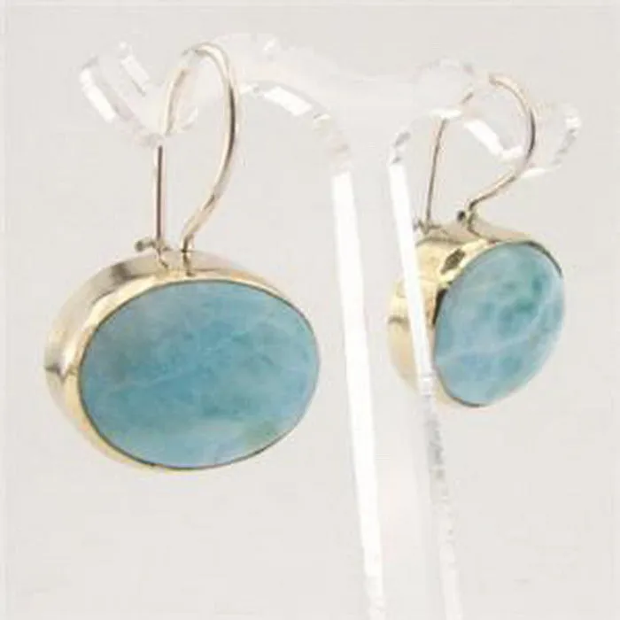Gold Blue Larimar Earrings 925 Silver 9k Yellow  Handmade Hadar Designers  (I e36Y