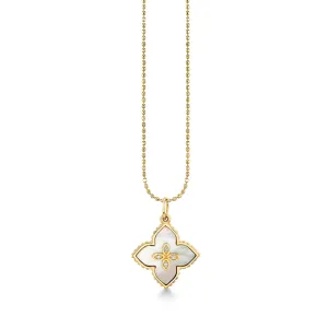 Gold, Diamond & Mother of Pearl Small Marquise Eyes Stone Inlay Moroccan Flower Charm