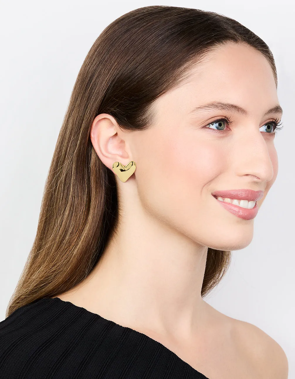 Gold Plated Organic Heart Stud Earrings