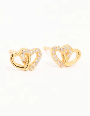 Gold Plated Sterling Silver Heart Cubic Zirconia Stud Earrings