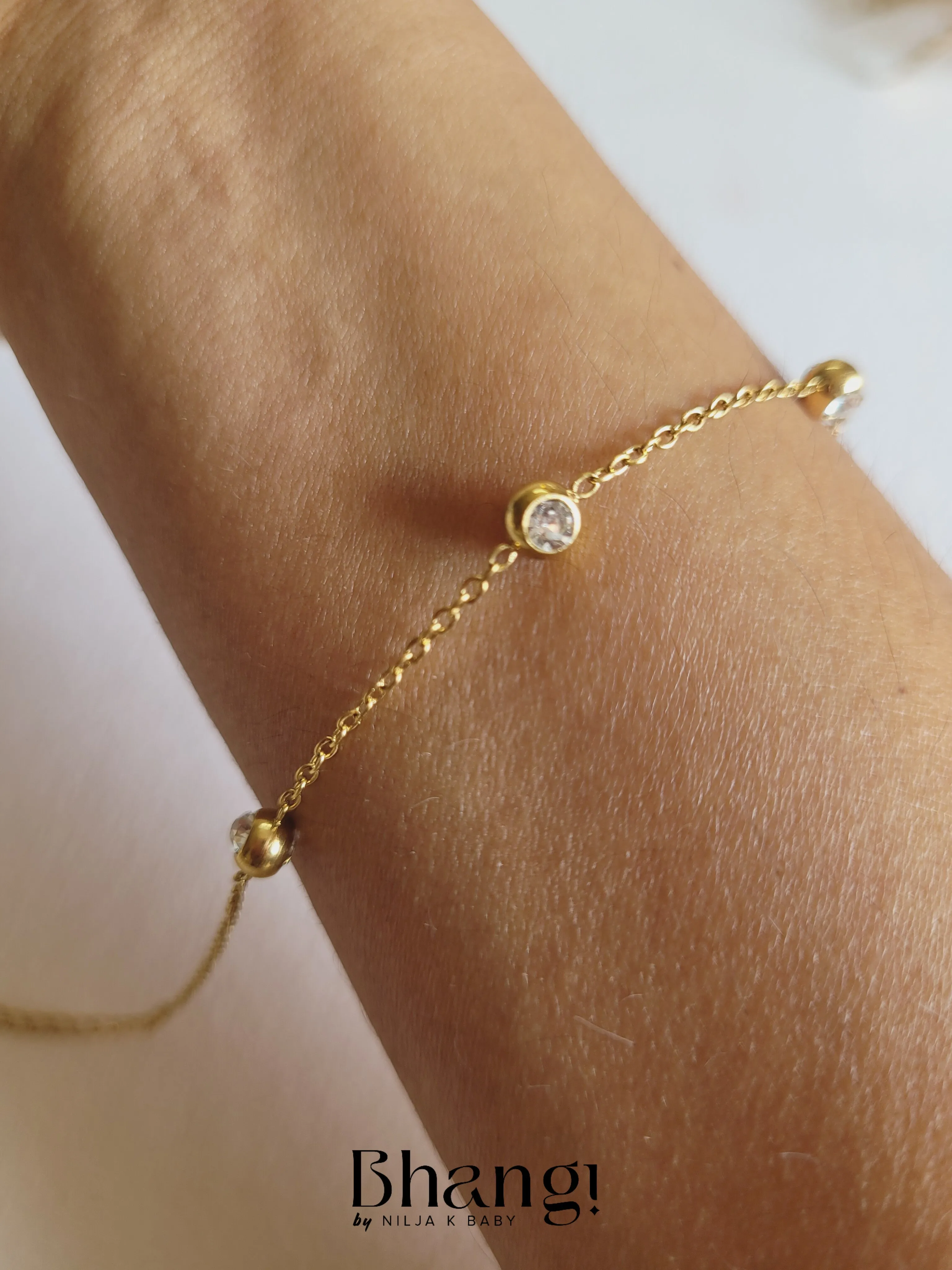 Gold-Tone Delicate Crystal Chain Bracelet