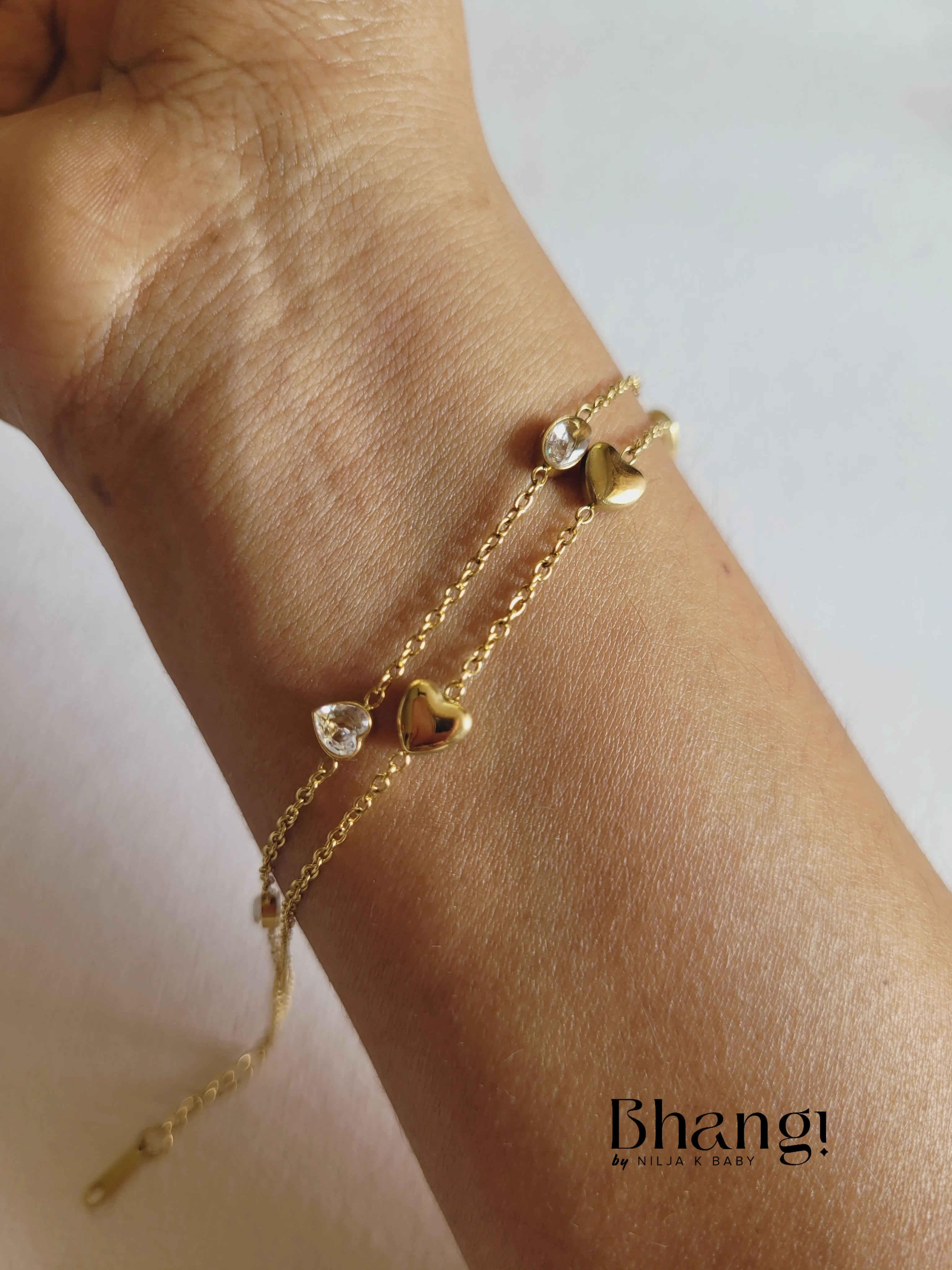 Gold-Tone Heart and Crystal Bracelet