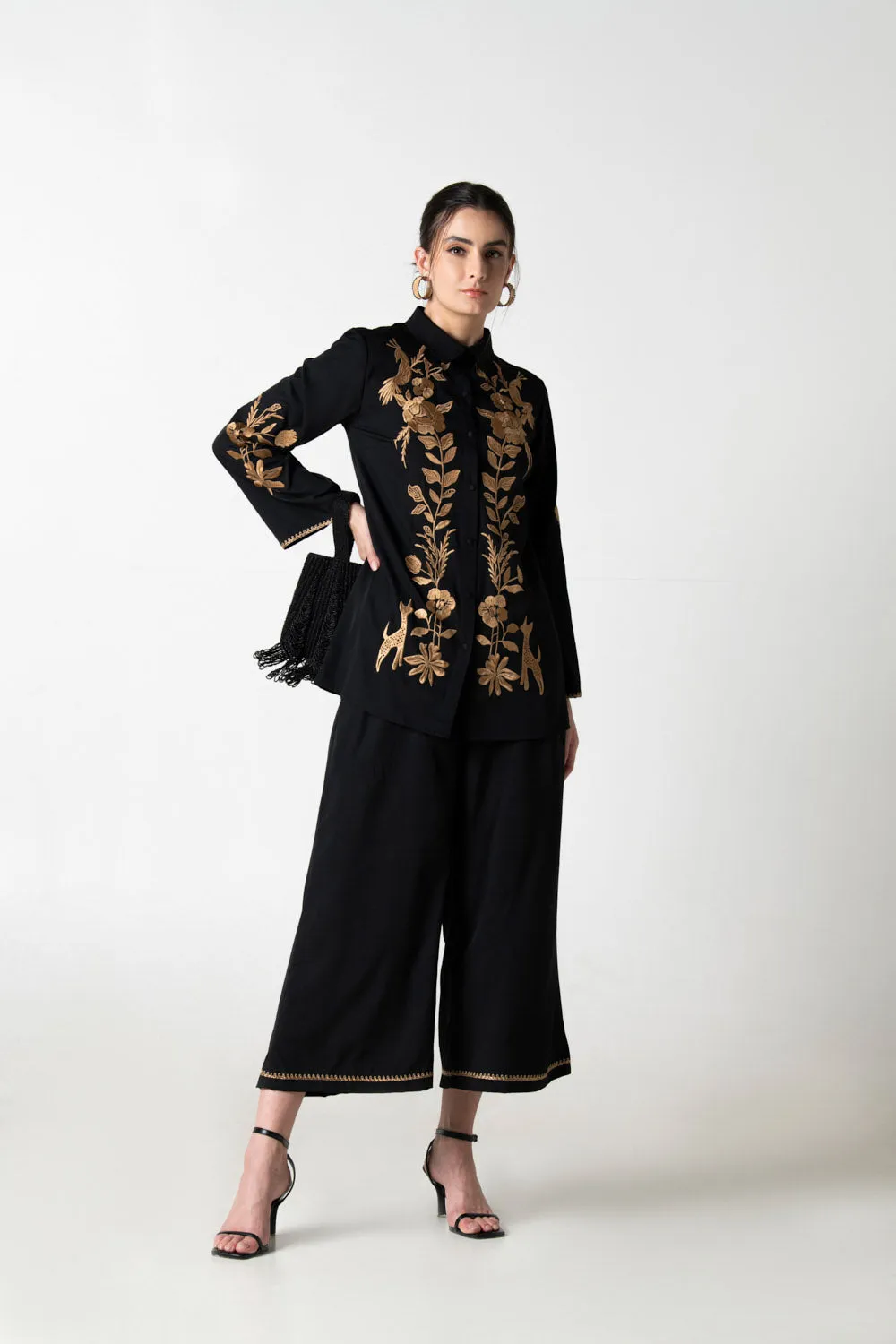 Golden Embroidered Black Co-ord Set