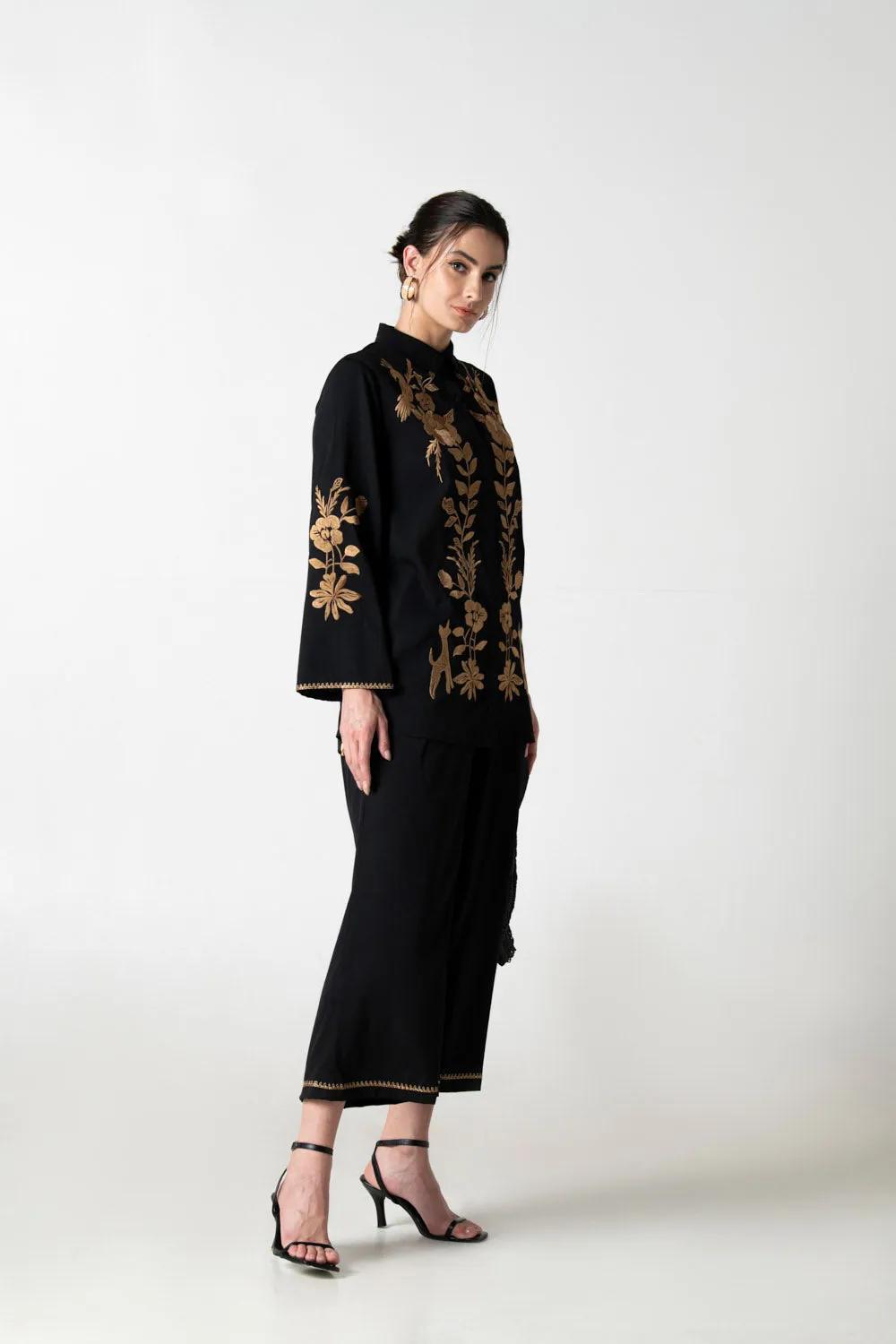 Golden Embroidered Black Co-ord Set