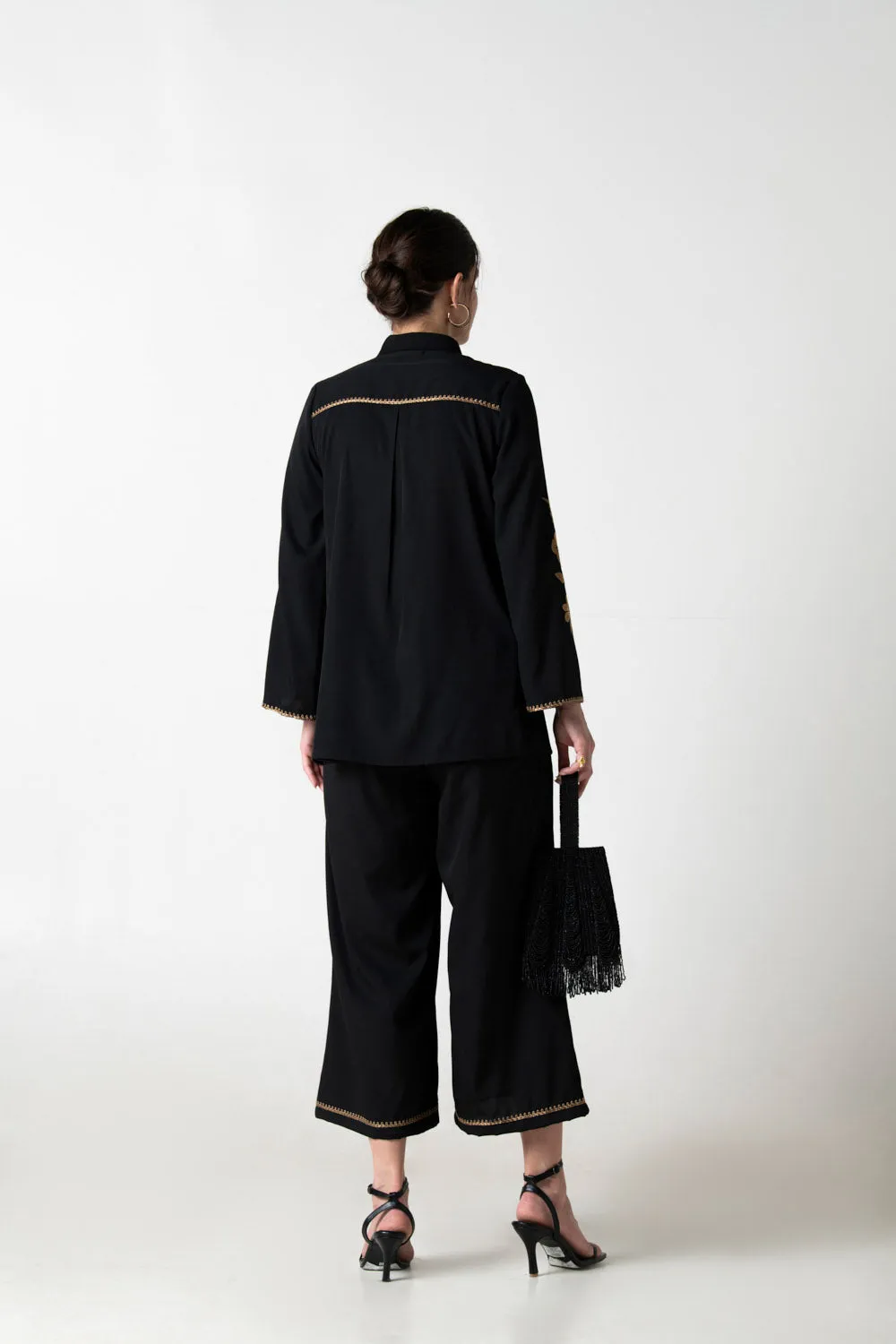 Golden Embroidered Black Co-ord Set
