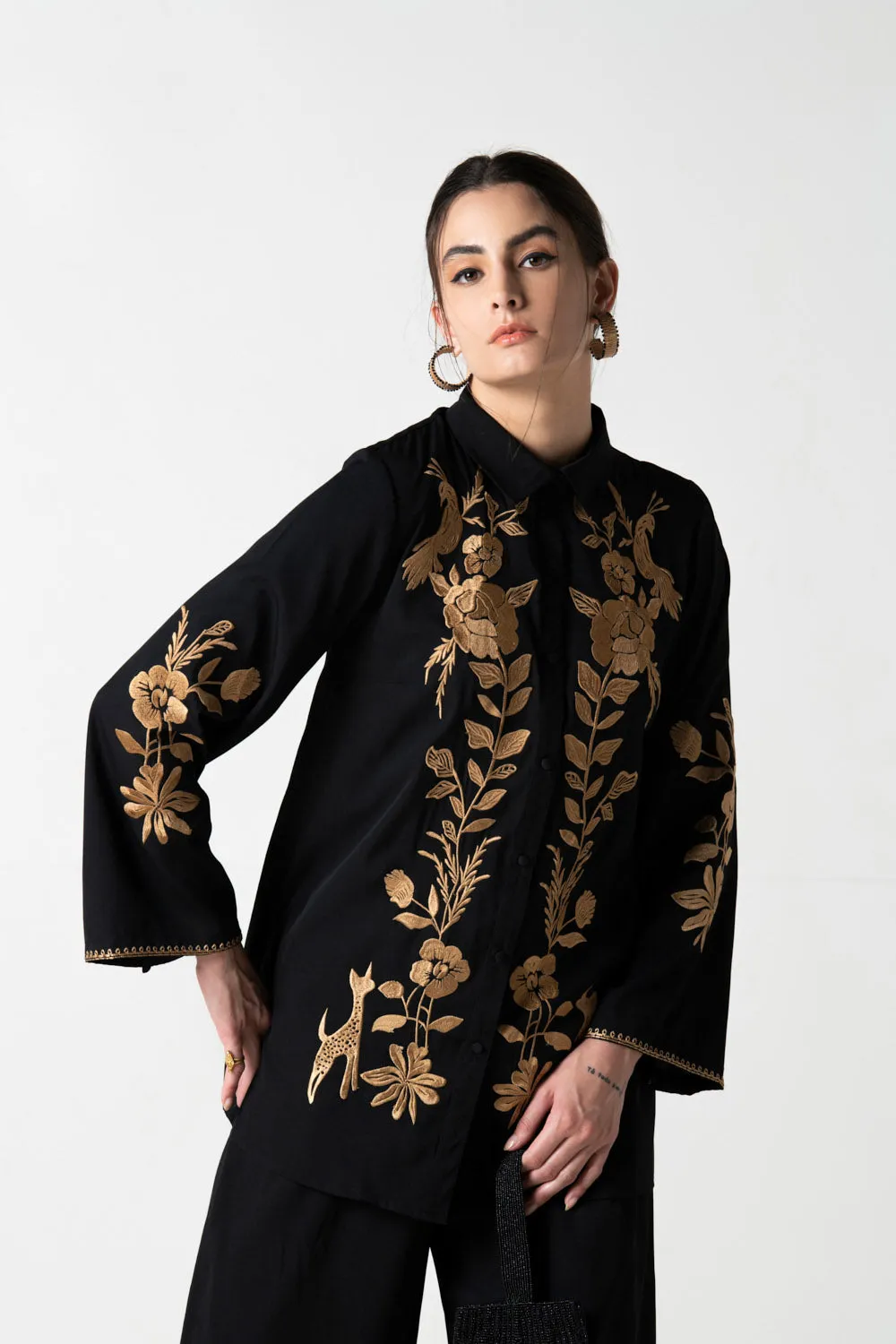 Golden Embroidered Black Co-ord Set