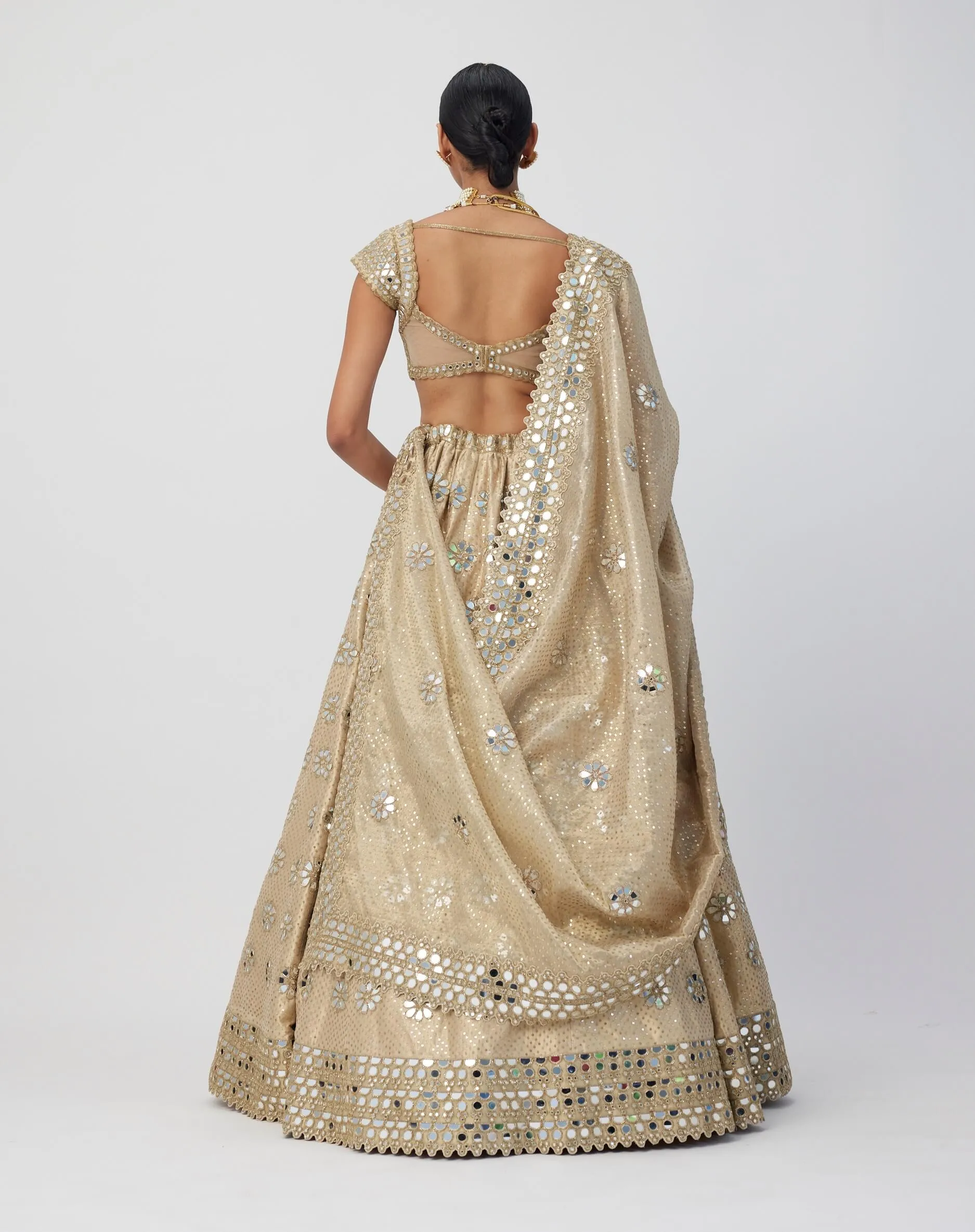 Golden shimmer organza flower lehenga set