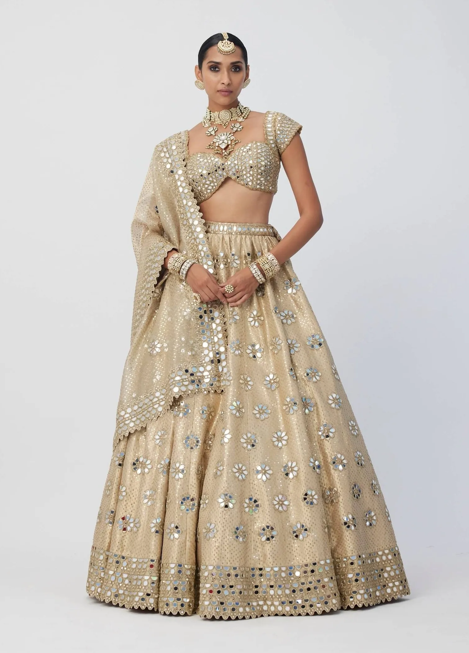 Golden shimmer organza flower lehenga set