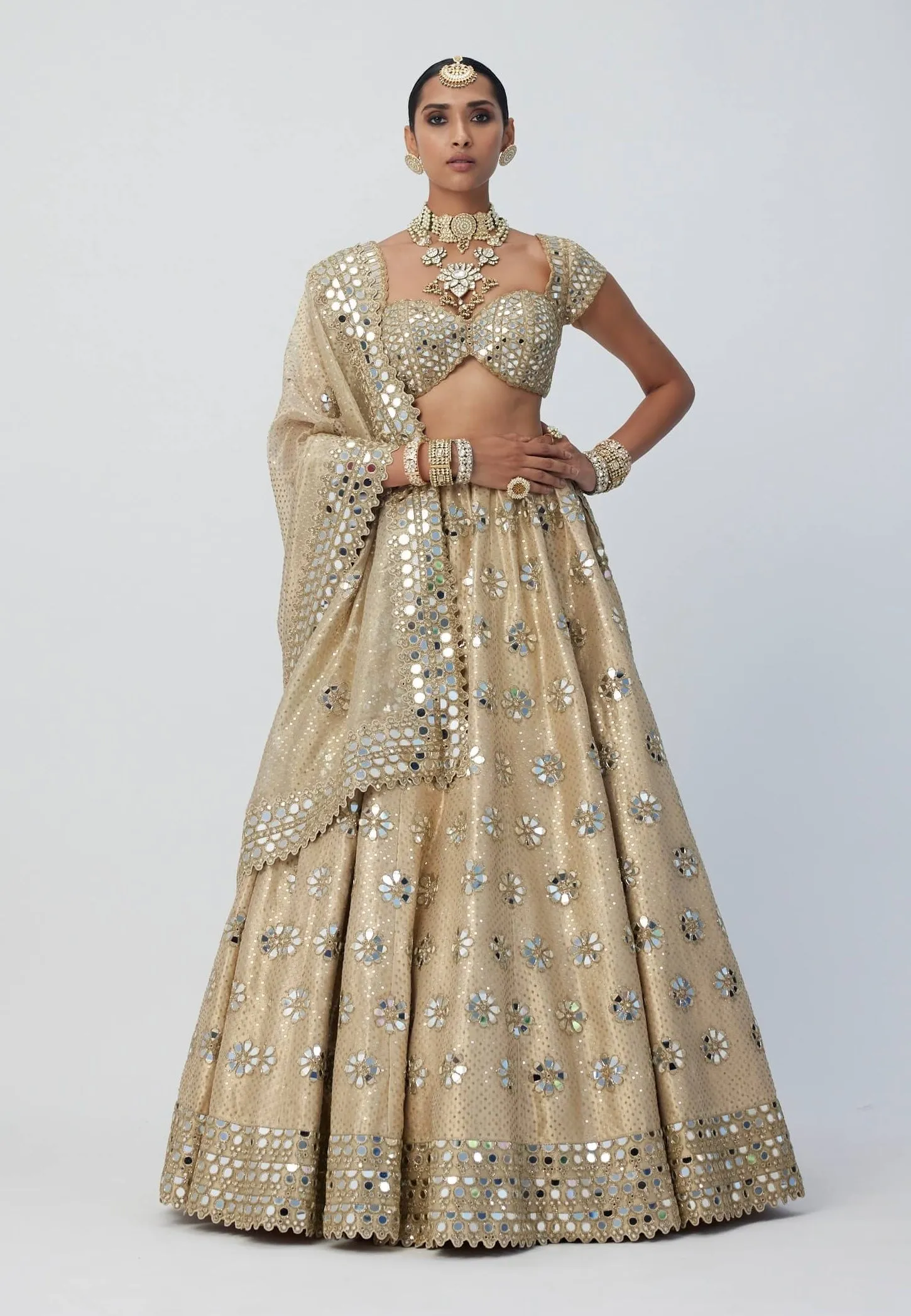 Golden shimmer organza flower lehenga set