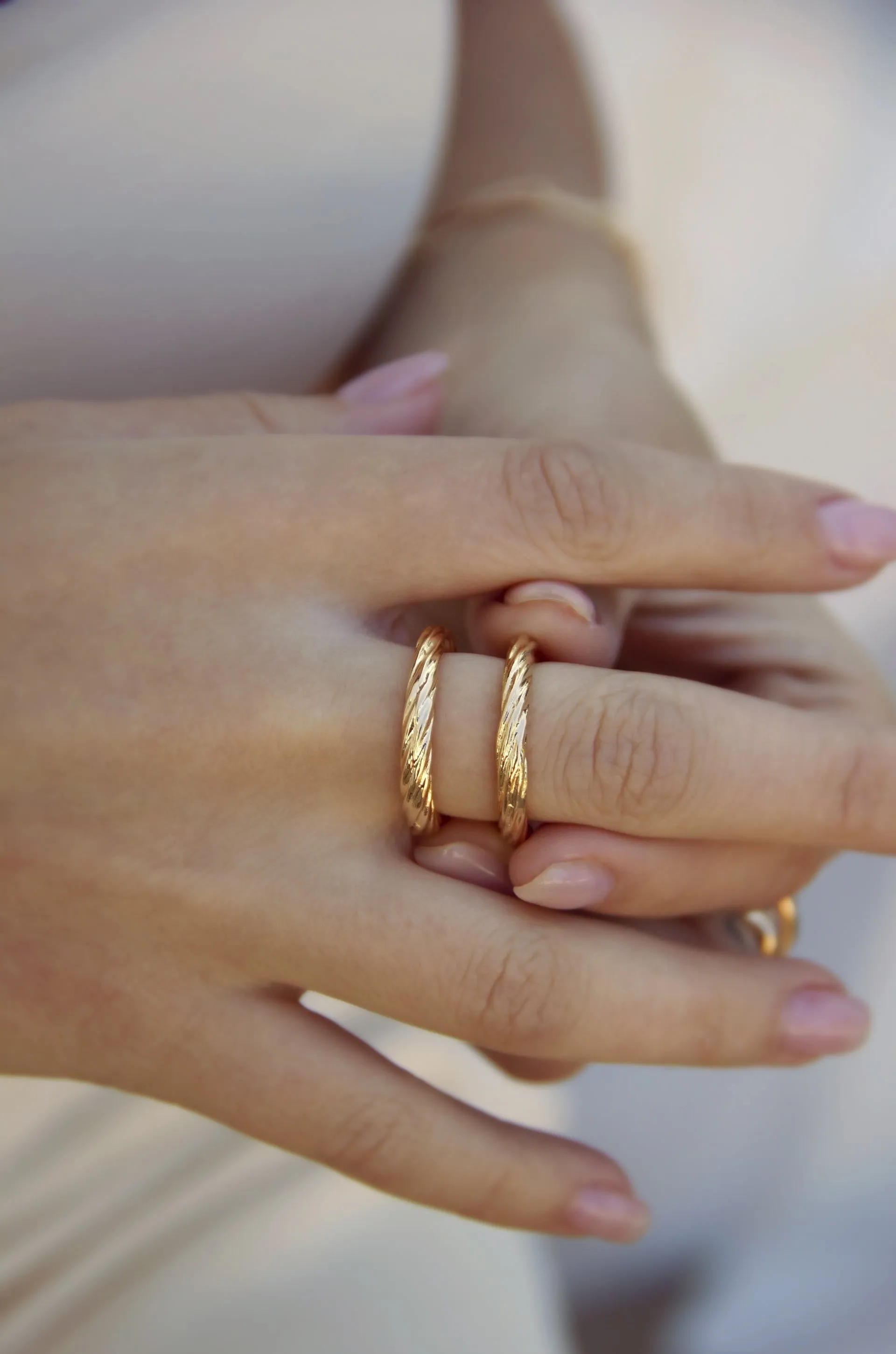 Golden Twists 18k Gold Plated Ring Set of 2