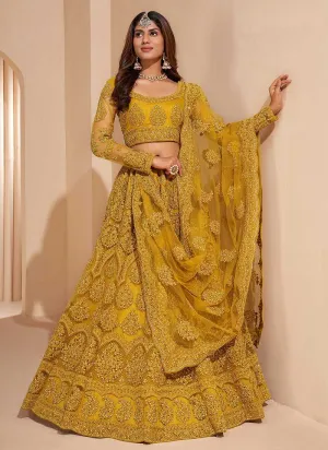 Golden Yellow Floral Embroidered Stylish Lehenga Choli