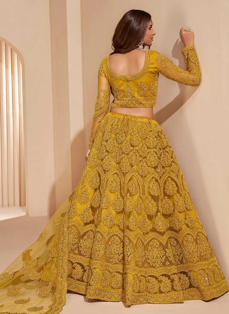 Golden Yellow Floral Embroidered Stylish Lehenga Choli