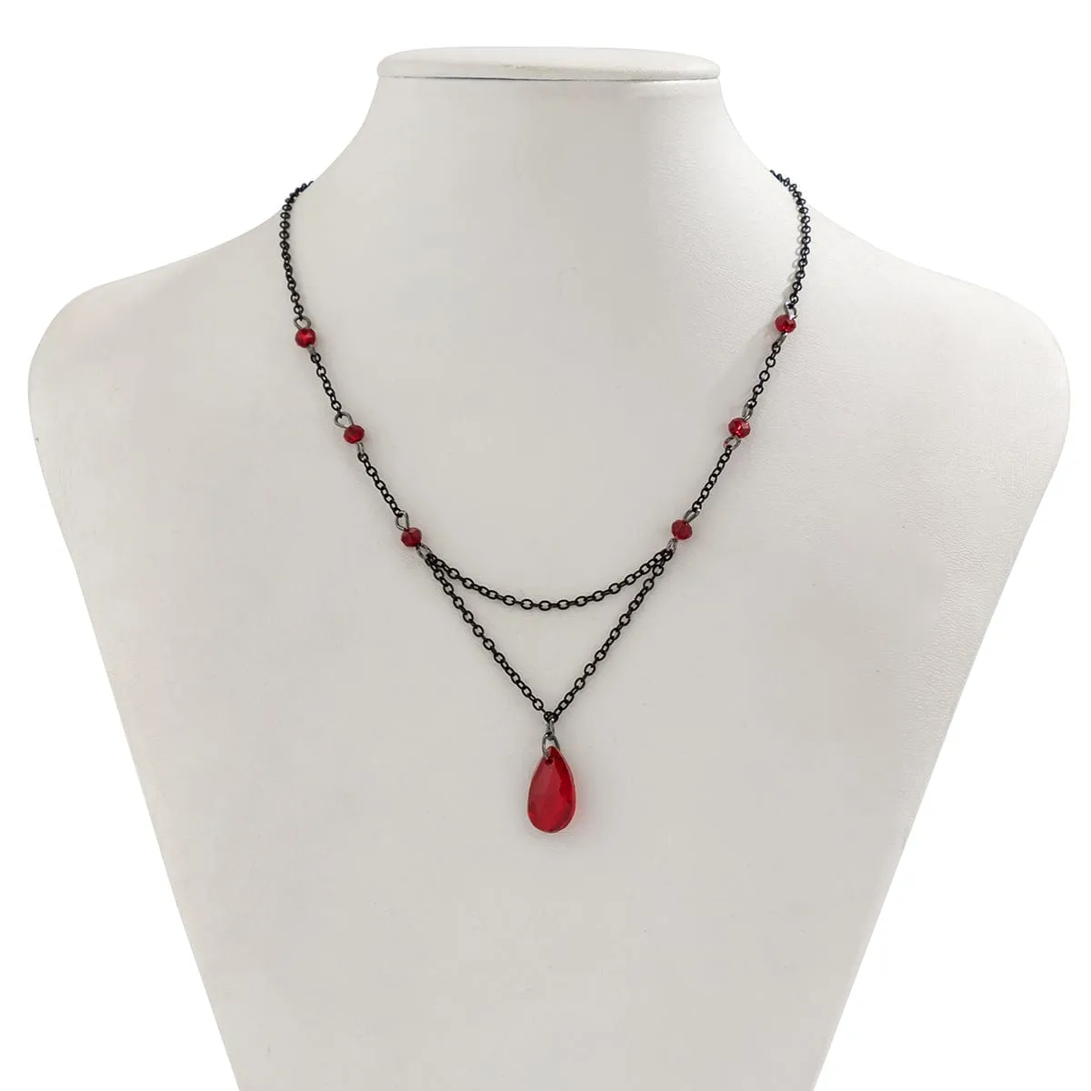 Gothic Rhinestone Waterdrop Pendant Cable Chain Necklace