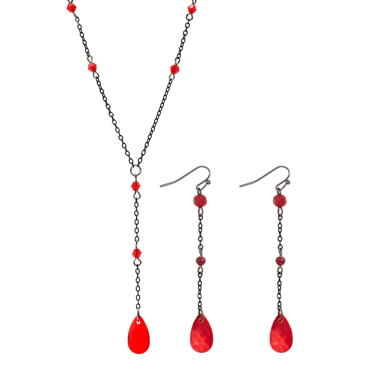 Gothic Rhinestone Waterdrop Pendant Y Necklace Earrings Set