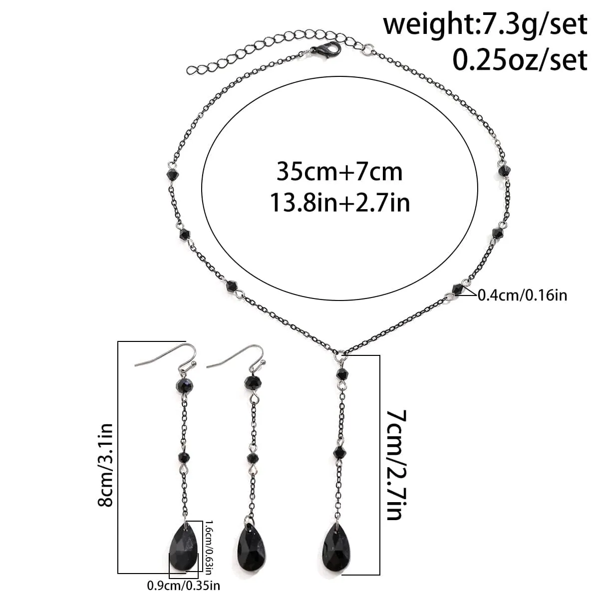 Gothic Rhinestone Waterdrop Pendant Y Necklace Earrings Set