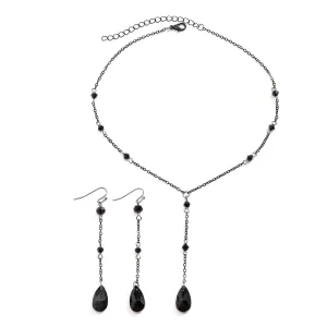 Gothic Rhinestone Waterdrop Pendant Y Necklace Earrings Set