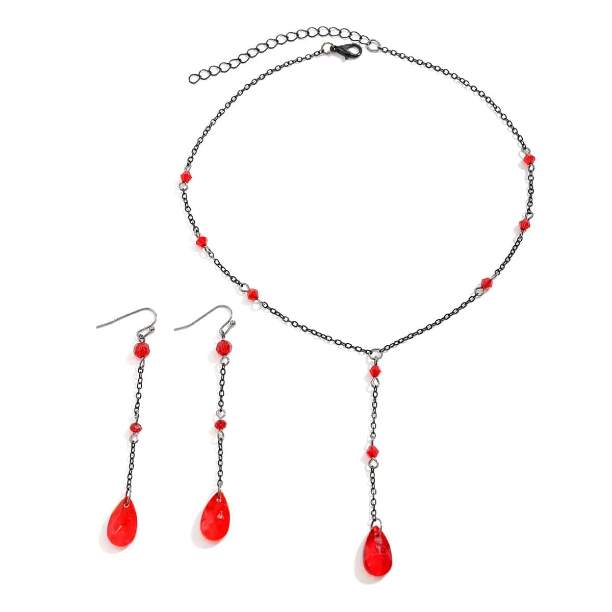 Gothic Rhinestone Waterdrop Pendant Y Necklace Earrings Set